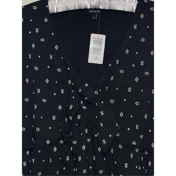 Torrid Black Babydoll Top Relaxed Tie Front Vintage Cotton Jersey Knit 3X - Picture 11 of 15